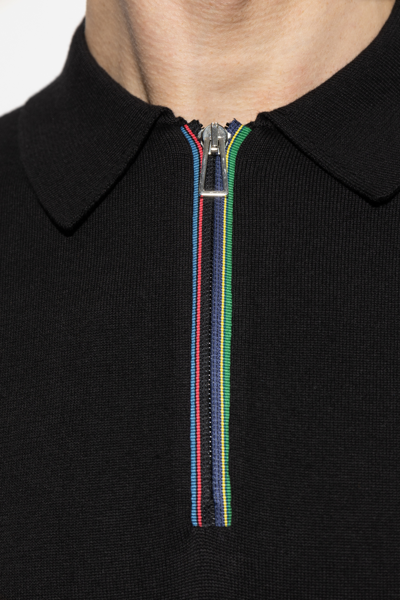 Tシャツ・カットソー Paul Smith COTTON POLO SHIRT WITH ZIPPER Men's Light Grey 'Sports Stripe' Zip Knitted Cotton Polo Shirt
